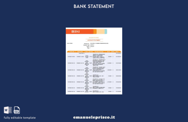 modello word di estratto conto bancario BNI Indonesia in stile verificato